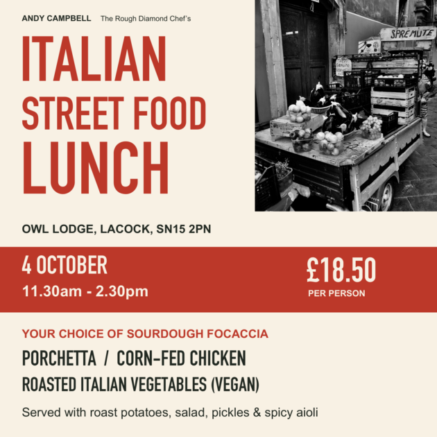 italian street food lunch poster owl lodge lacock